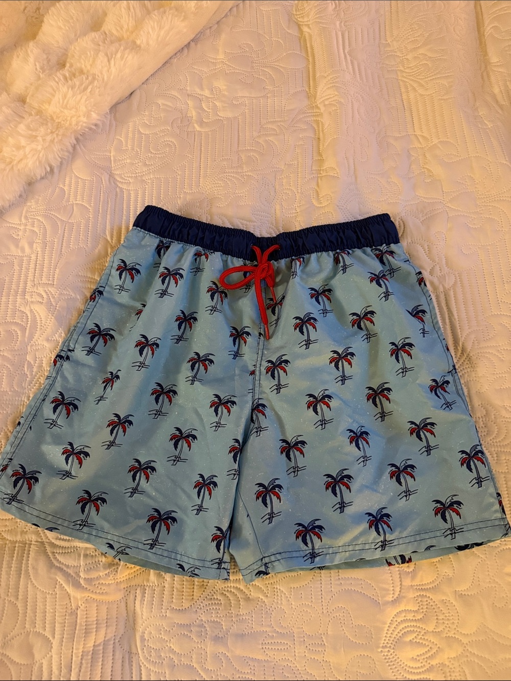 Celebrate! Patriotic Blue Palm-Print Men’s Swim Board Shorts